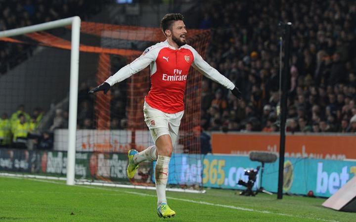 Giroud celebrates after ending his goal draught - Image Source: The Telegraph