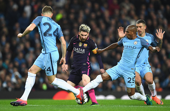 during the UEFA Champions League Group C match between Manchester City FC and FC Barcelona at Etihad Stadium on November 1, 2016 in Manchester, England.