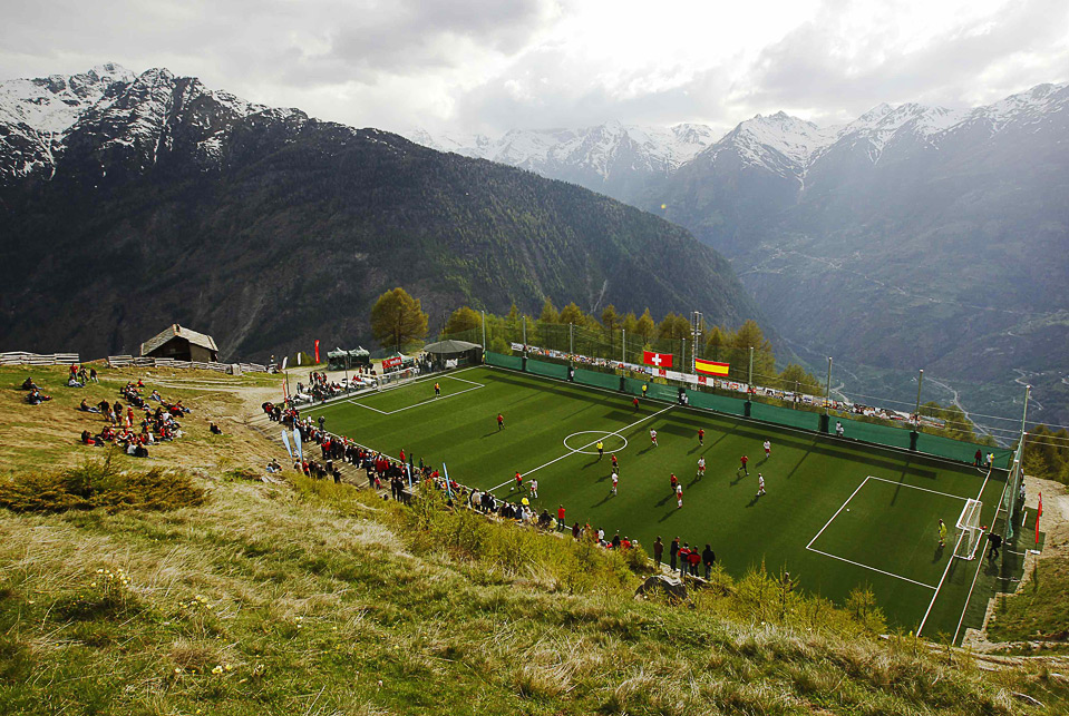 Swiss alps soccer pitch