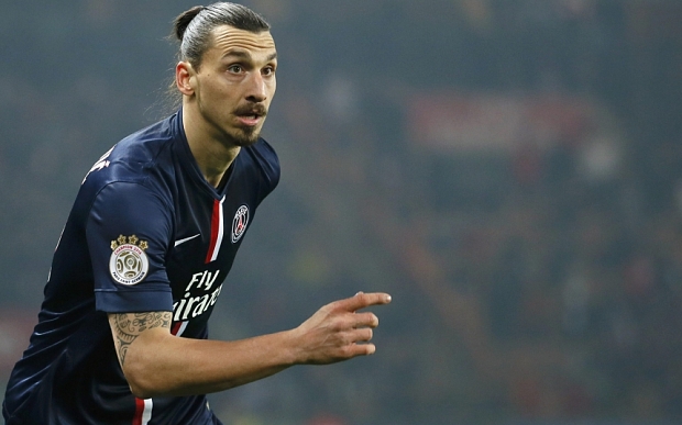 Paris St Germain's Zlatan Ibrahimovic reacts during their French Ligue 1 soccer match against Lorient at Parc des Princes Stadium in Paris, March 20, 2015. REUTERS/Gonzalo Fuentes