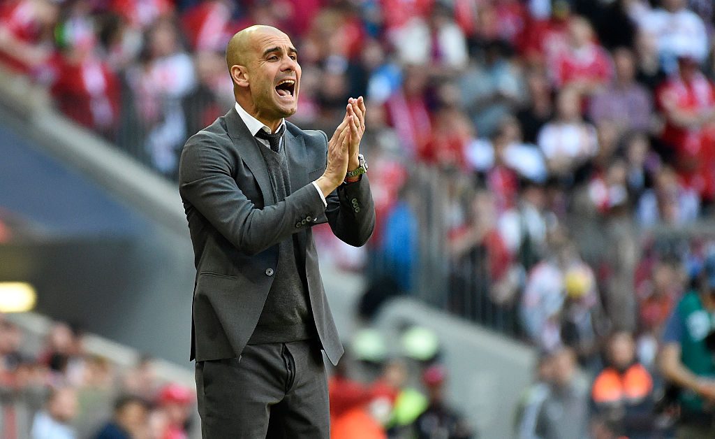 MUNICH, GERMANY - APRIL 30: Coach Josep Guardiola of Muenchen reacts during the Bundesliga match between FC Bayern Muenchen and Borussia Moenchengladbach at Allianz Arena on April 30, 2016 in Munich, Germany. (Photo by Daniel Kopatsch/Getty Images For MAN)