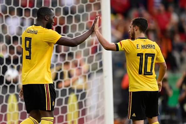 Romelu Lukaku with teammate Eden Hazard